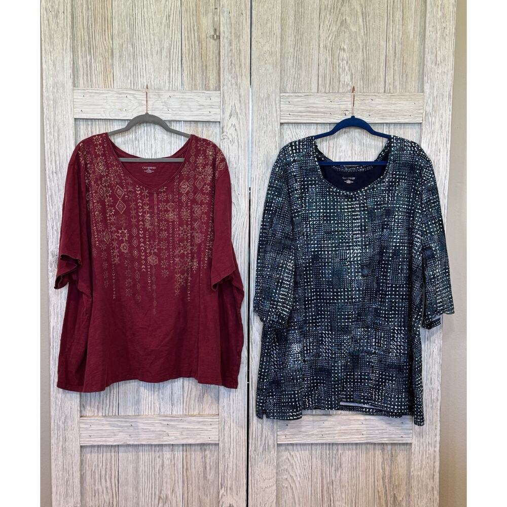 Catherines Womens 5XL 34/36 tee Top blouse lot of 2 short sleeve